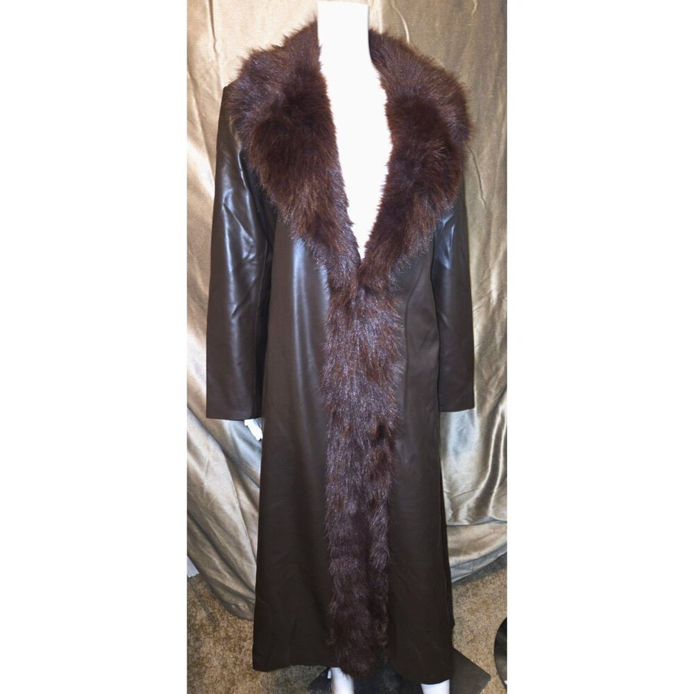 NWT Angel Wings by Lucy MacGill Faux Leather Fur Collar Trench Coat – Size M/L - Picture 5 of 9